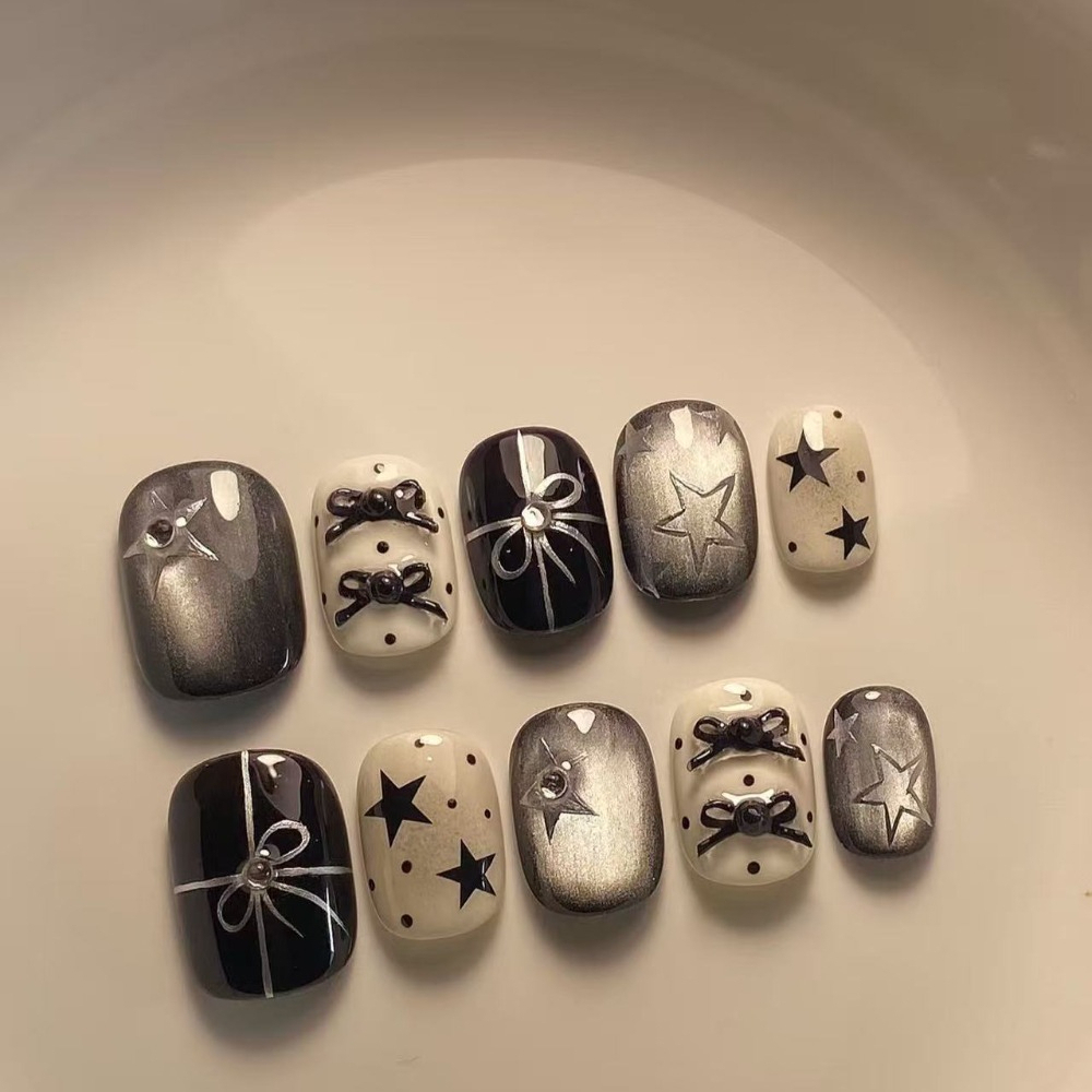 Nail Art Cat Eye Simple - 10 قطع الخريف الشتاء بسيط أسود