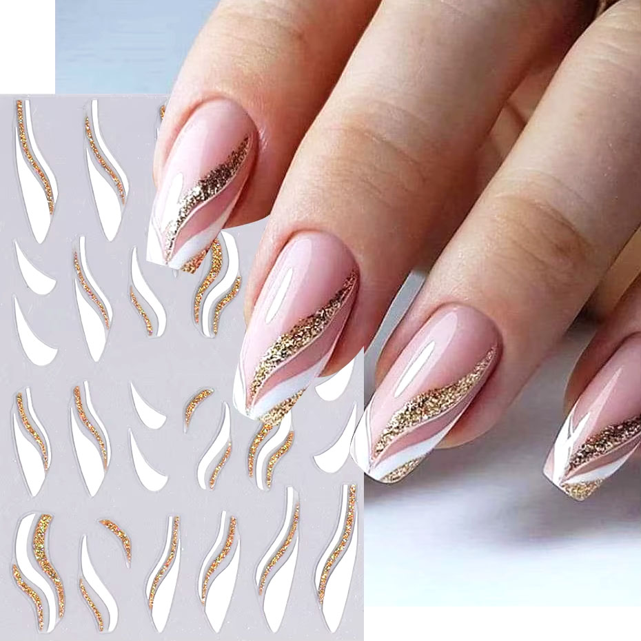 Nail Art Xmas Design - 1 قطعة الذهب بريق الفرنسية تصميم