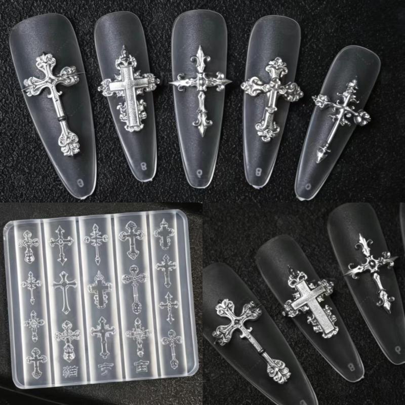 Nail Art Gothic - قالب سيليكون شفاف لتصميم صليب ثلاثي