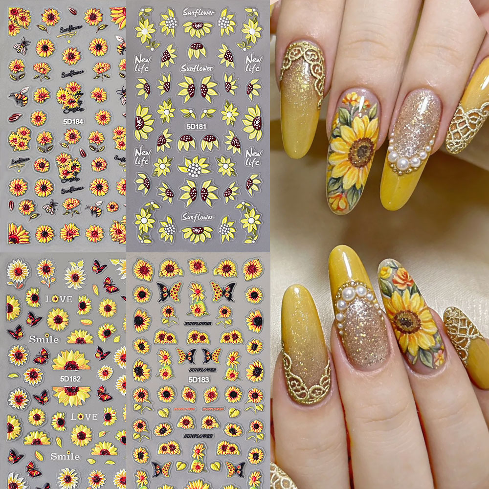 Nail Art Yellow - 1/4 قطعة ملصقات أظافر صيفية ثلاثية