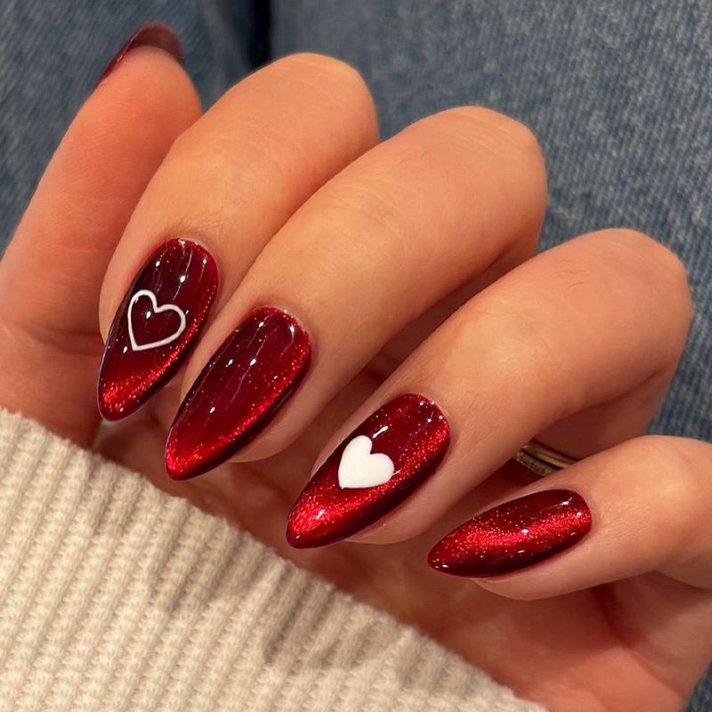 Nail Art Cat Eye Simple - 24 قطعة بسيطة الأحمر القط العين