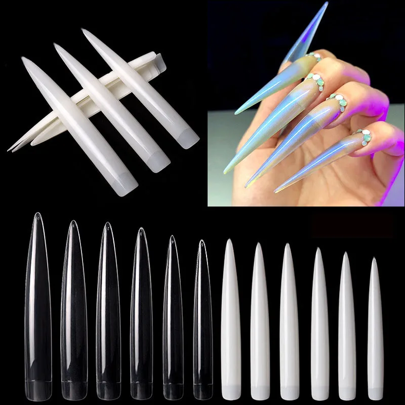 Nail Art Xl - أظافر صناعية شفافة وطويلة جدًا، مجموعة