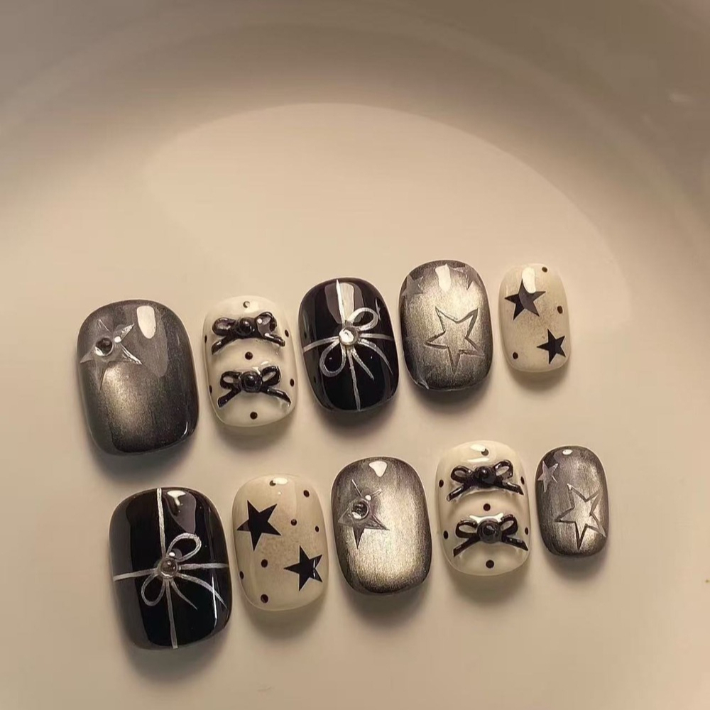 10 قطع الخريف الشتاء بسيط أسود - مراجعة Nail Art Cat Eye Simple وسعره