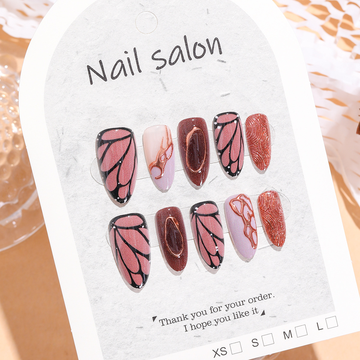 10 قطع الشوكولاته براون فراشة  - مراجعة Nail Art Fake Nails وسعره