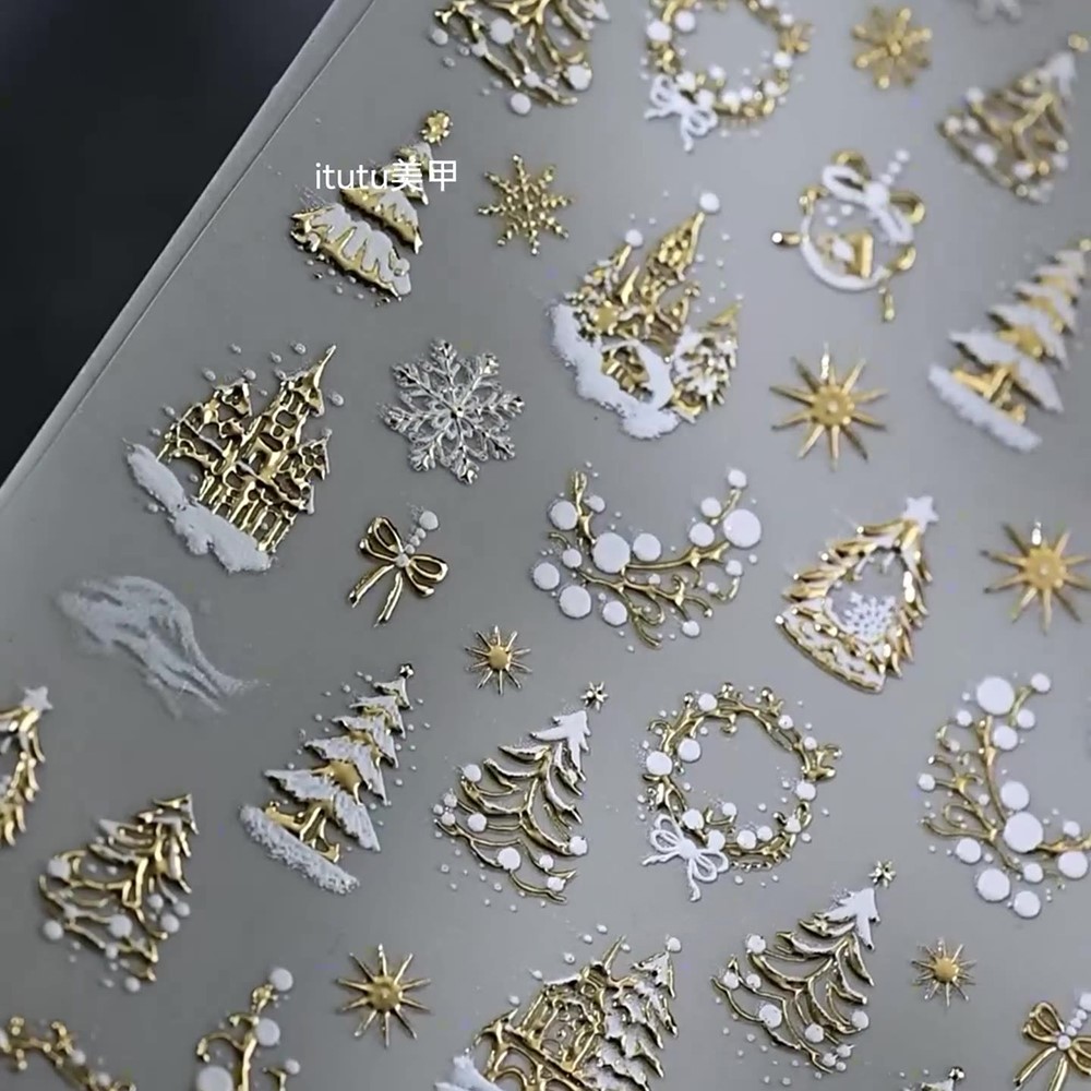5D تنقش الذهب القلعة/الإكليل/ش - مراجعة Nail Art Xmas Design وسعره